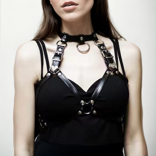Heartbeat Punk Collar Harness-Suspender Belts-StylinArts