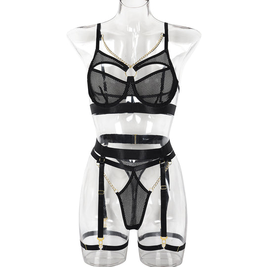 Aureline Mesh Chain Lingerie Set-Black-L-Basques-StylinArts