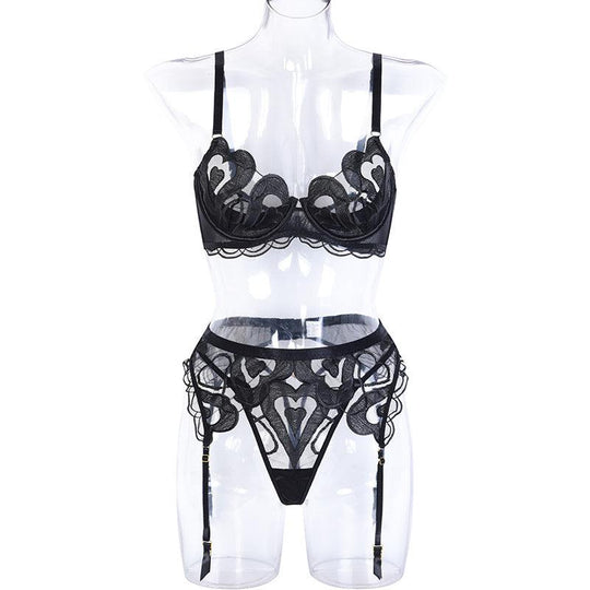 Seravelle Scallop Lace Balconette Set-Black-L-Basques-StylinArts