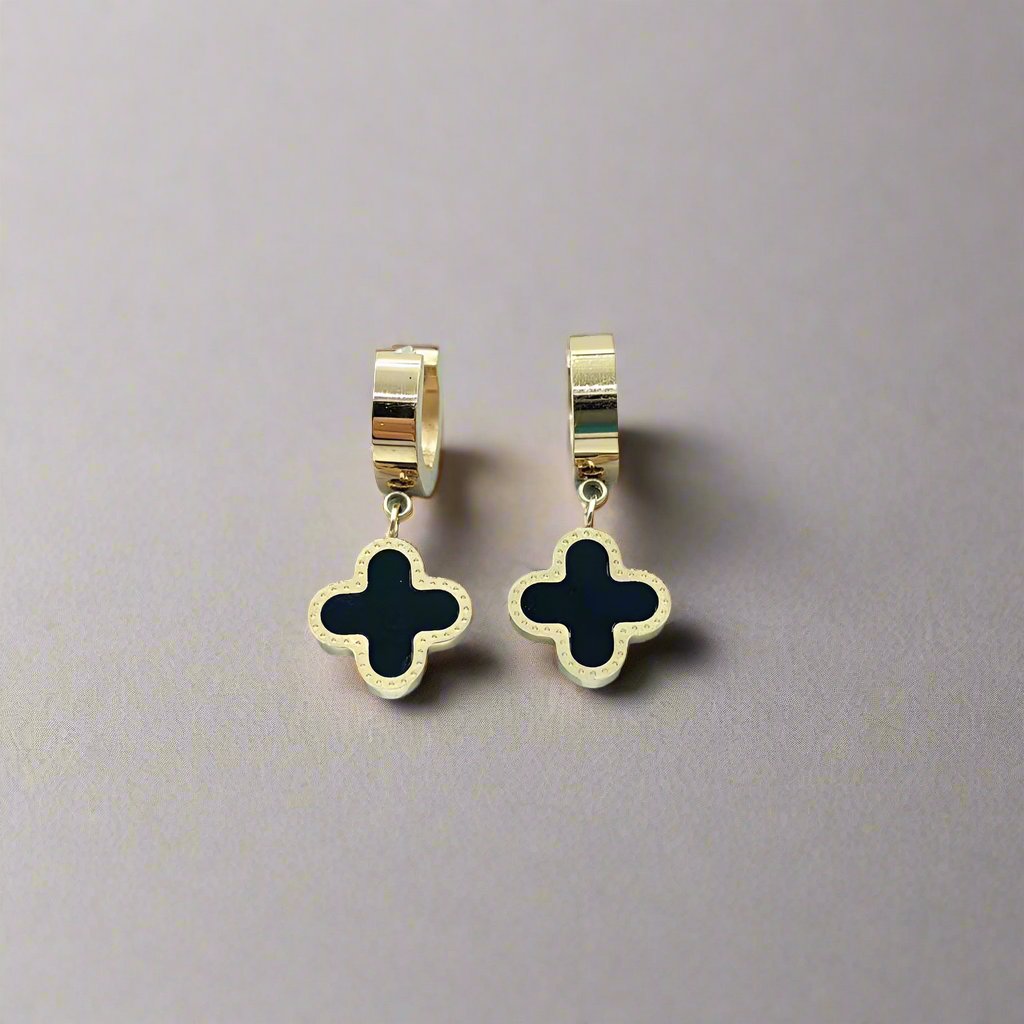 Fortune Bloom: Four-Leaf Clover 18K Gold Earrings-Fashion Earrings-StylinArts