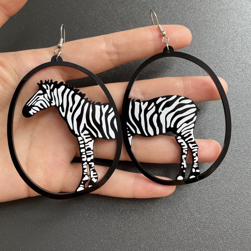 Wild Essence – Zebra Oval Frame Statement Earrings-Fashion Earrings-StylinArts