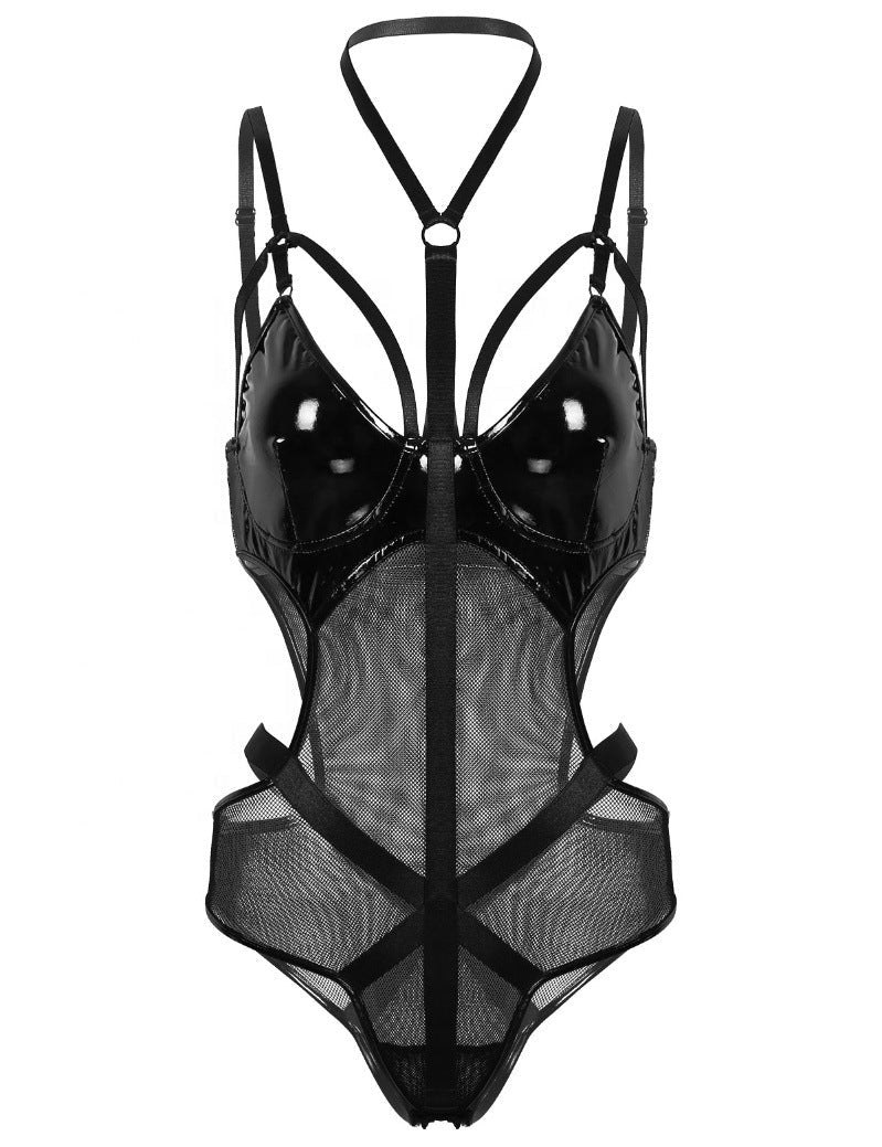 Noctyra Patent & Mesh Harness Bodysuit