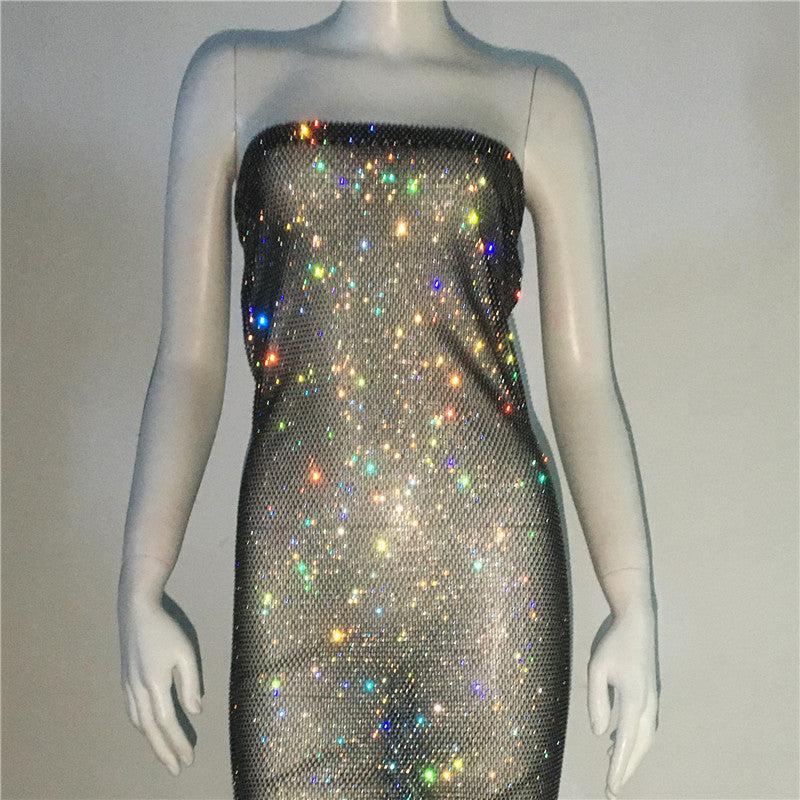 Dazzling Fishnet Diamond Mini Dress-Bodycon Dress-StylinArts