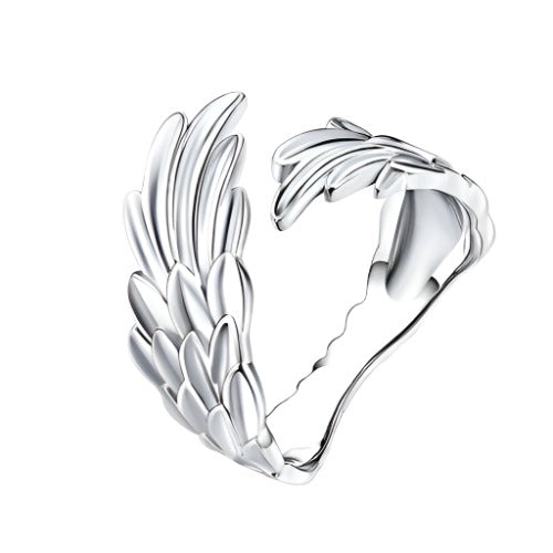 Bold Fashion Angel Wings Design Wholesale 925 Sterling Silver Women Open-end Ring