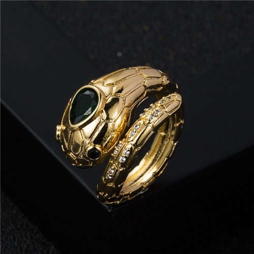 Bold Fashion Glistening Cubic Zircon Animal Theme Big Golden Snake Design Statement Ring