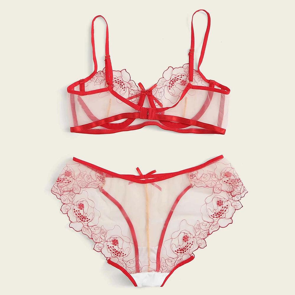 Delicate Embroidery Ensemble Sheer Lingerie Set.-Bras and Briefs-StylinArts