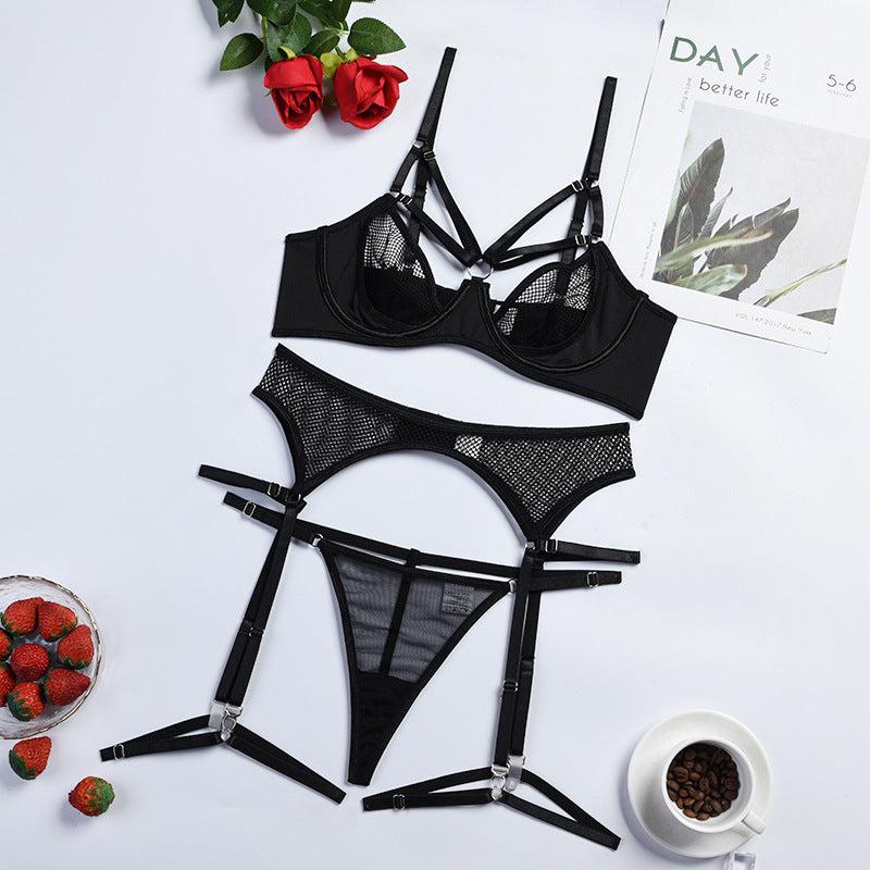 Enchanting Strappy Seduction: Mesmerizing Teddy Lingerie 4 Piece.-Bras and Briefs-StylinArts