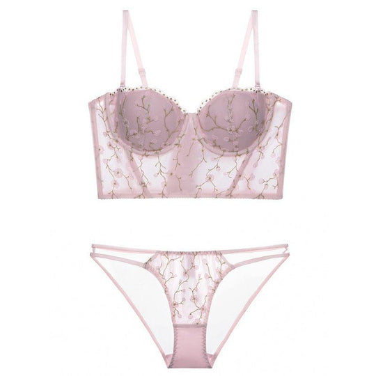 Lunaria Bloom Embroidered Longline Set-Pink-L-Bras and Briefs-StylinArts