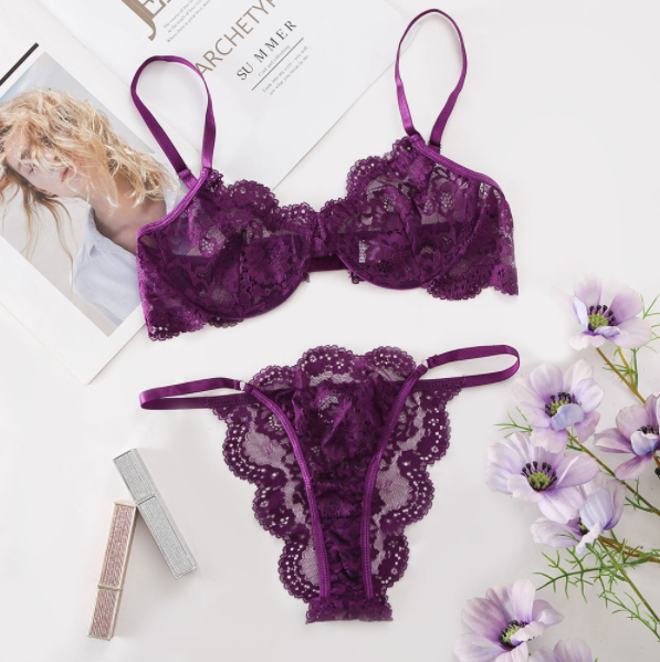 Whispering Mesh Romance Lingerie.-Bras and Briefs-StylinArts