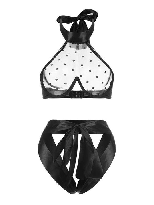 orelia Veil Polka-Dot Lingerie Set-Black-S-Bras and Briefs-StylinArts