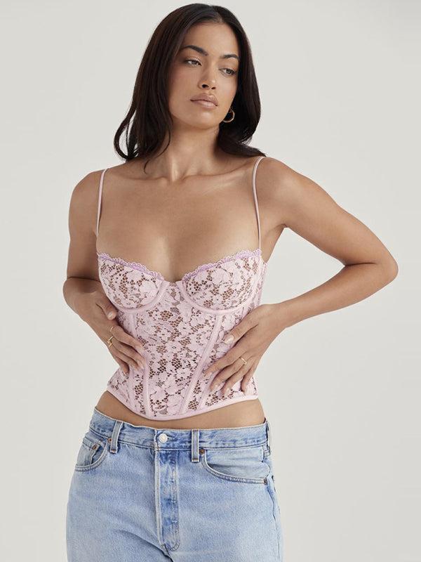 Lace Babes Camisole Fishbone Top-Bras and Briefs-StylinArts