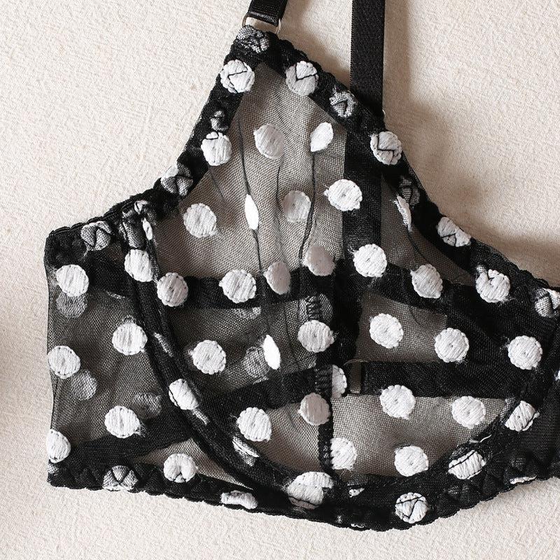 Polka Dot Whimsical Seduction: Cutout Lace 4 Piece-Bras and Briefs-StylinArts