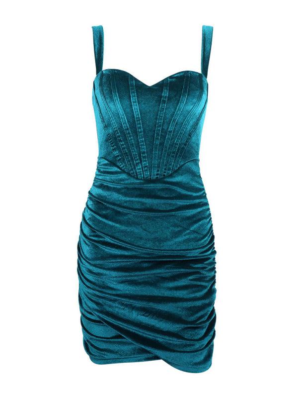 Strappy Velvet Corset Minidress-Bustier Dress-StylinArts