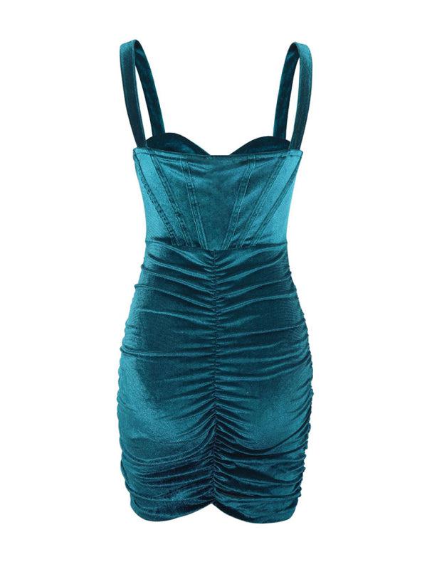 Strappy Velvet Corset Minidress-Bustier Dress-StylinArts