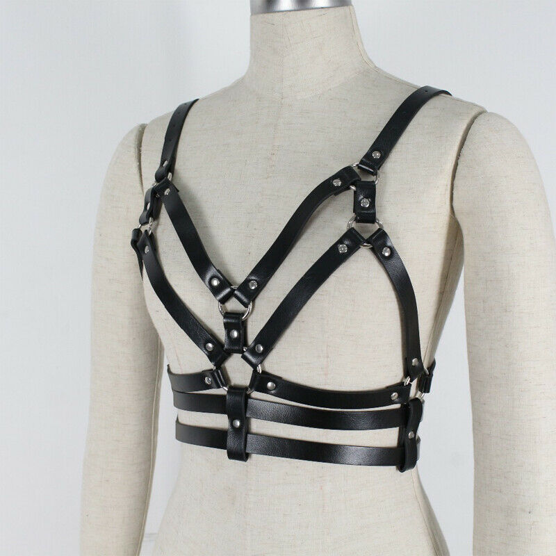 Enchanting Leather Bra with Body Chain-Suspender Belts-StylinArts