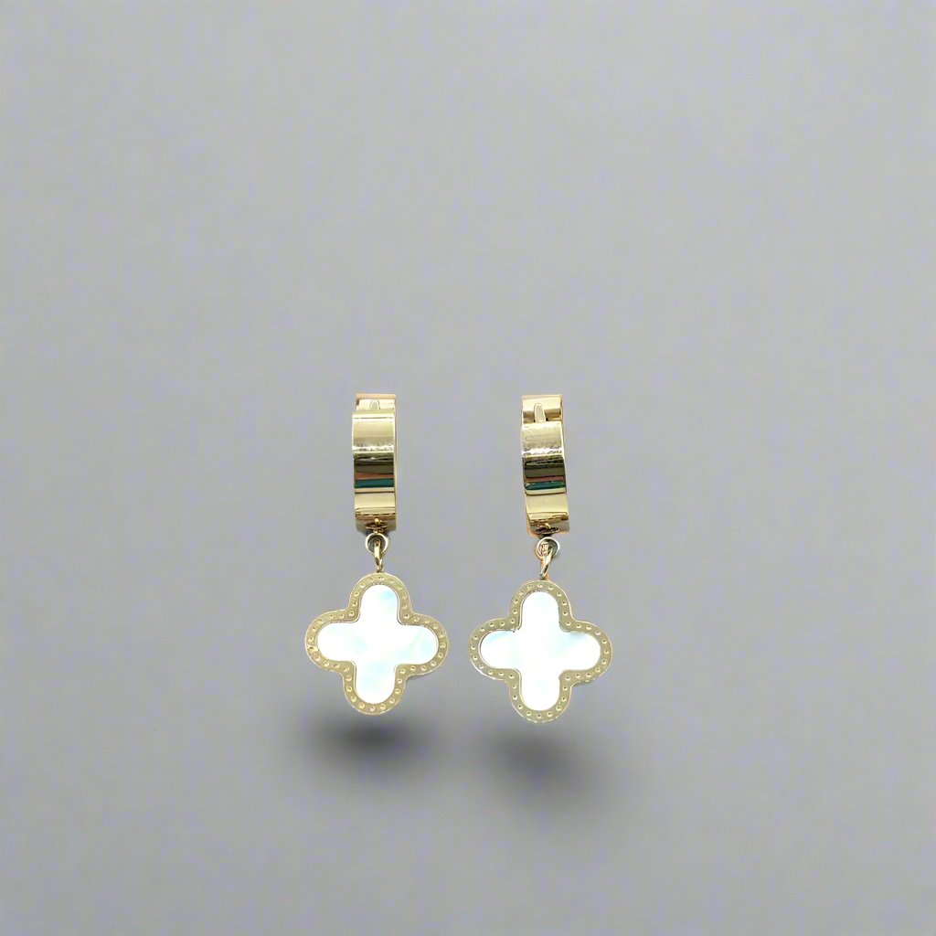 Fortune Bloom: Four-Leaf Clover 18K Gold Earrings-Fashion Earrings-StylinArts