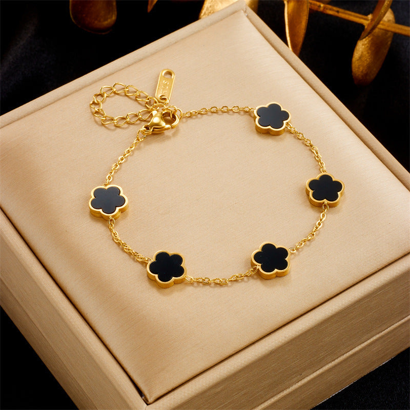 Enchanted Fleur: Four-Leaf Clover Charm Bracelet – Luxury Dupe Inspired by Van Keef-Fashion Bracelets & Bangles-StylinArts