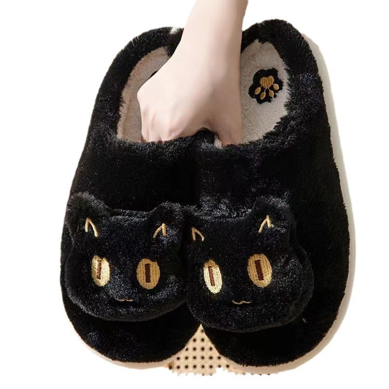 Cotton Cat Slippers Soft Plush Comfy Warm Couple Slip-On House Cute Cat Face Slippers For Winte