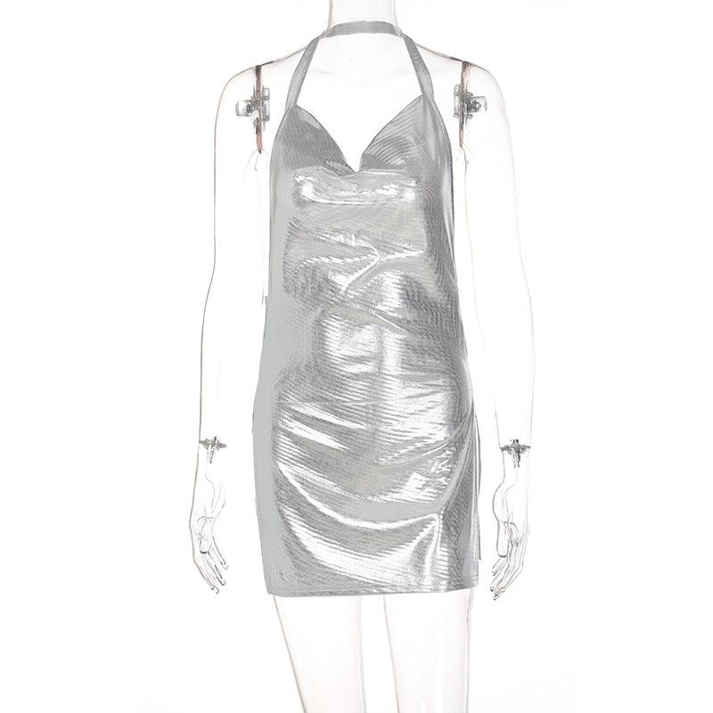 Sophistique Elegance: Backless Solid Color Slim Fit Slit Dress-Cami Dress-StylinArts