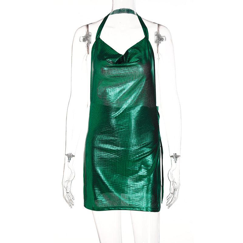 Sophistique Elegance: Backless Solid Color Slim Fit Slit Dress - StylinArts