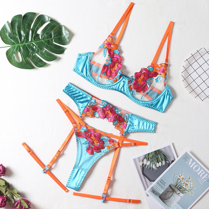 Tropical Temptation Floral Embroidered Lingerie Set - Limited Edition