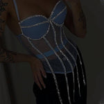 Chain Gathering Mesh Lingerie Two-Piece Set.