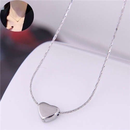 Classic Design Sweet Heart Pendant Titanium Women Wholesale Necklace - Silver