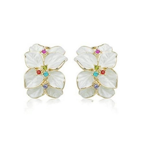 Colorful Rhinestones Embellished Dimentional Floral Design 18k Rose Gold Stud Earrings