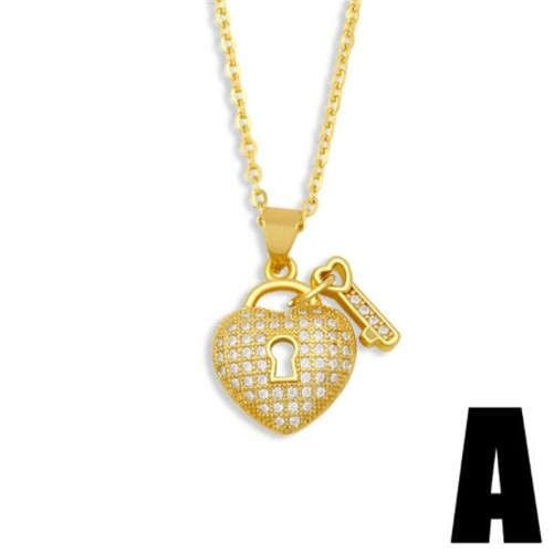Creative Heart Shape Lock and Key Classic Combo Pendant Women Copper Wholesale Necklace - Design A