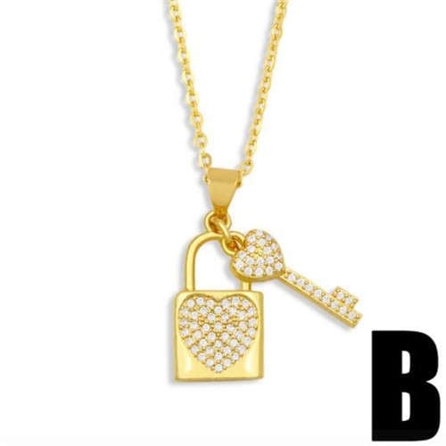 Creative Heart Shape Lock and Key Classic Combo Pendant Women Copper Wholesale Necklace - Design B