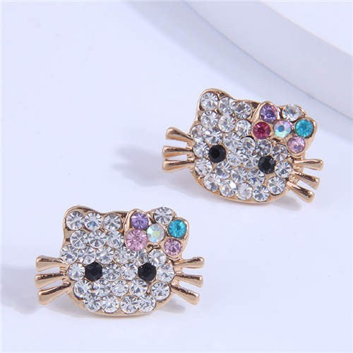 Hello Kitty Sparkle: Rhinestone-Embellished Rose Gold Cat Stud Earrings-Fashion Earrings-StylinArts