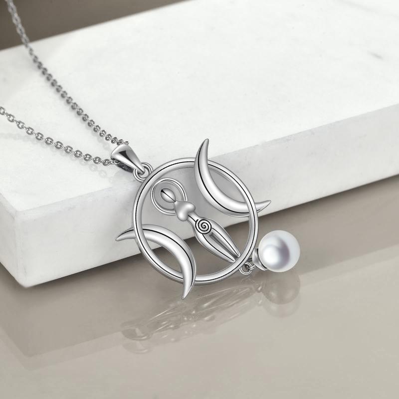 Lunar Essence: Triple Moon Goddess Pearl Pendant Sterling silver-Fashion Necklaces-StylinArts