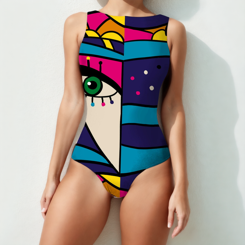 Retro Elegance Abstract Swimsuit - StylinArts
