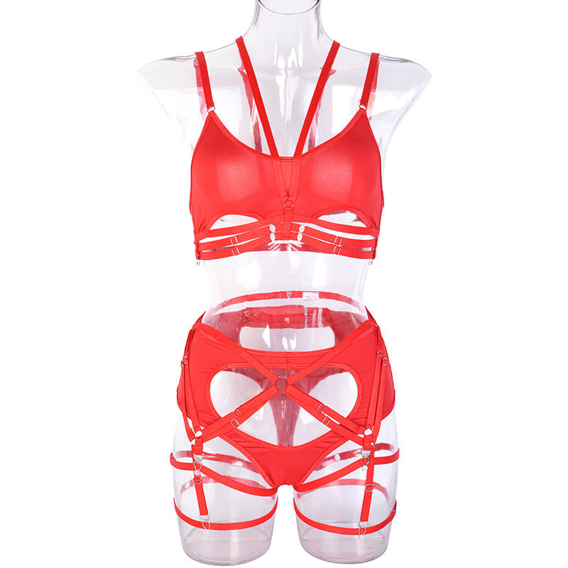 Red Inferno: Strappy Cut-Out Harness Lingerie Set