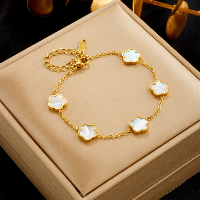 Enchanted Fleur: Four-Leaf Clover Charm Bracelet – Luxury Dupe Inspired by Van Keef-Fashion Bracelets & Bangles-StylinArts