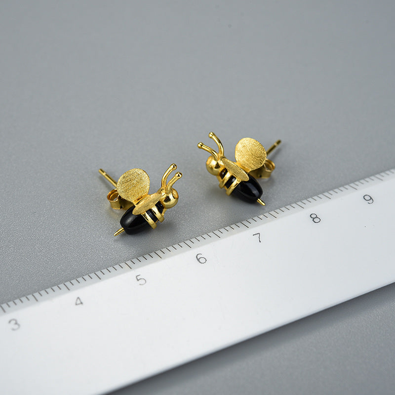 Honeybee Charm: 925 Silver Bee Stud Earrings-Fashion Earrings-StylinArts