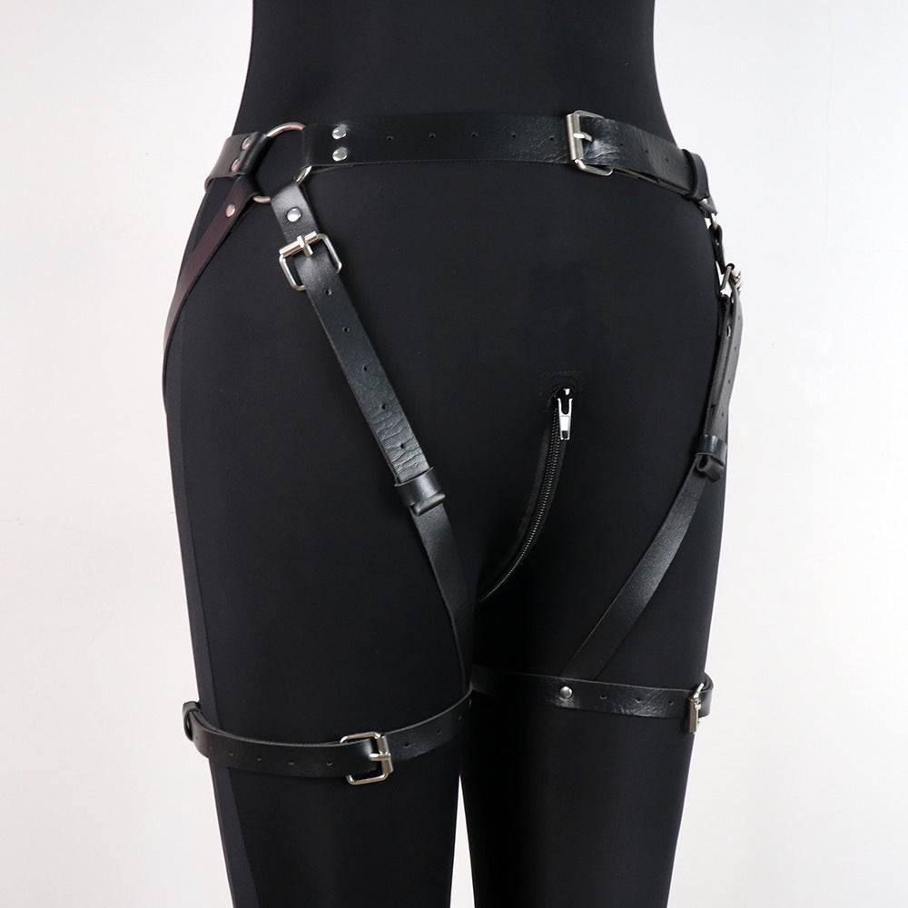 Fierce Leather Strappy Harness Panties-Suspender Belts-StylinArts