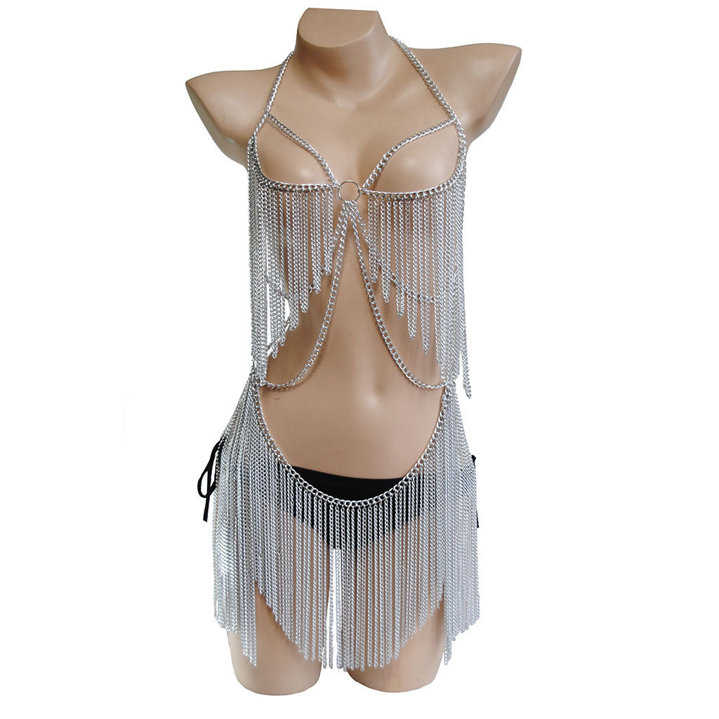 Dazzling Conjoined Body Chain Necklace – Geometric Glamour Statement Accessory