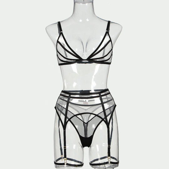 Celestine Illusion Mesh Garter Set-Black-L-Basques-StylinArts