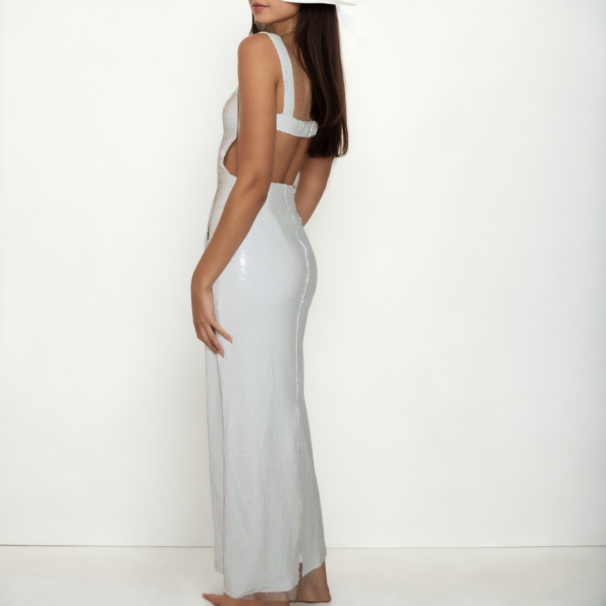 Luxe Sequin Gala: Sling Square Collar Backless Party Dress-Maxi Dress-StylinArts