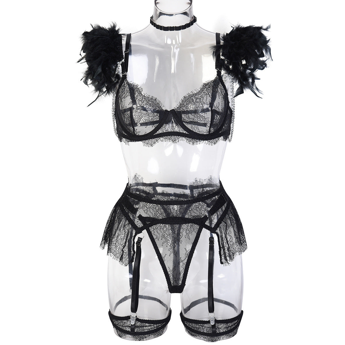 Heavenly Allure Feathered Lace Lingerie Set - Limited Edition