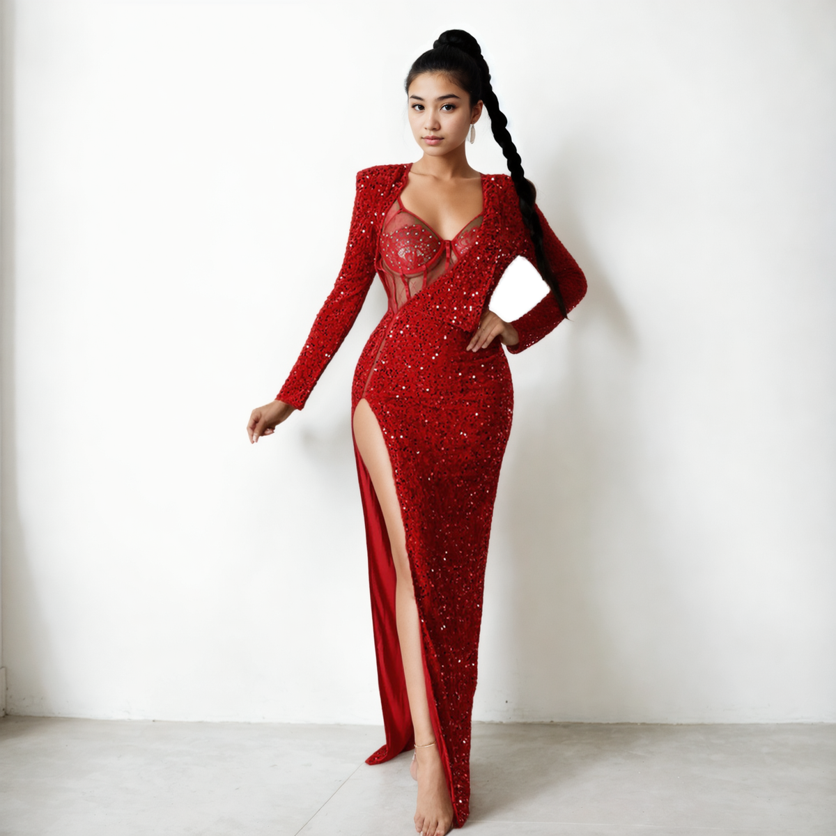 Chic Harmony: Sequin Maxi Dress with Slit - StylinArts