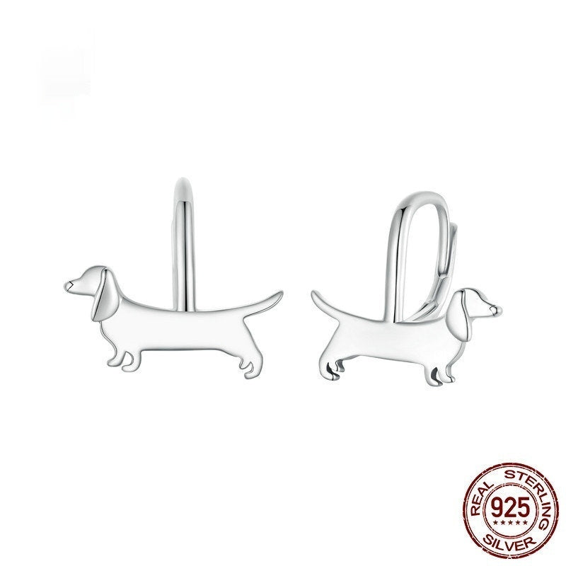 Sterling Silver Dachshund Lever-Back Earrings – Pure 925 Luxury-Fashion Earrings-StylinArts