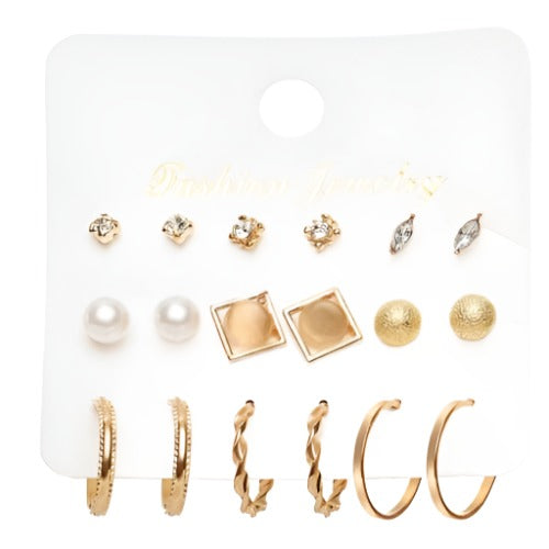 Elegant Pearl Studs and Small Hoops French Fashion Women Earrings Set