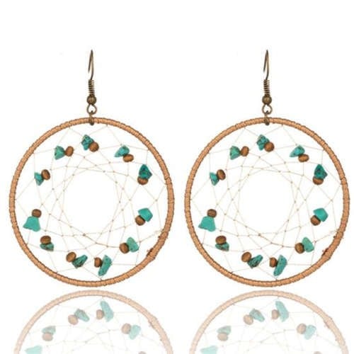 Ethnic Design Holiday Fashion Woven Mesh Large Round Hoop Earrings