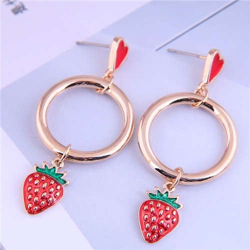 Exquisite Romantic Hoop with Red Strawberry Wholesale Drop Earrings