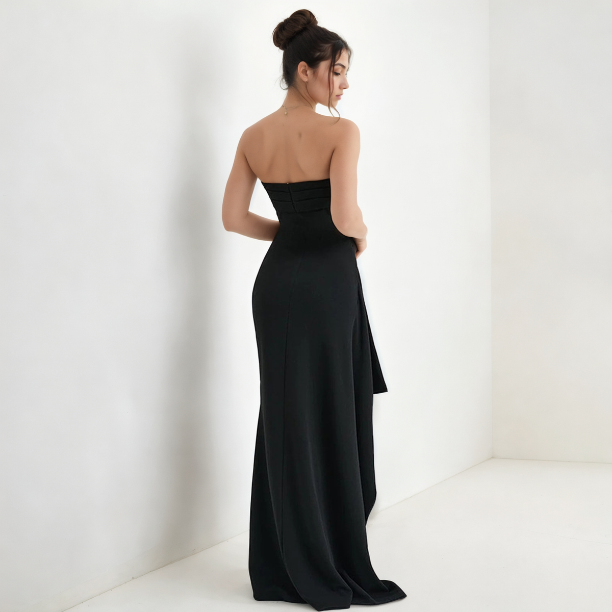 Twilight Allure: Off-Neck Tube Top Backless High Slit Maxi Dress-Asymmetrical Dress-StylinArts