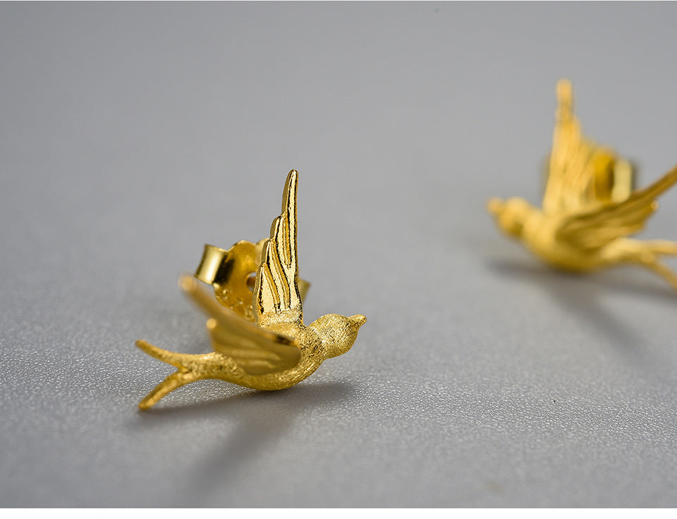 Soaring Freedom: Handcrafted Bird Earrings in Silver and Gold-Fashion Earrings-StylinArts