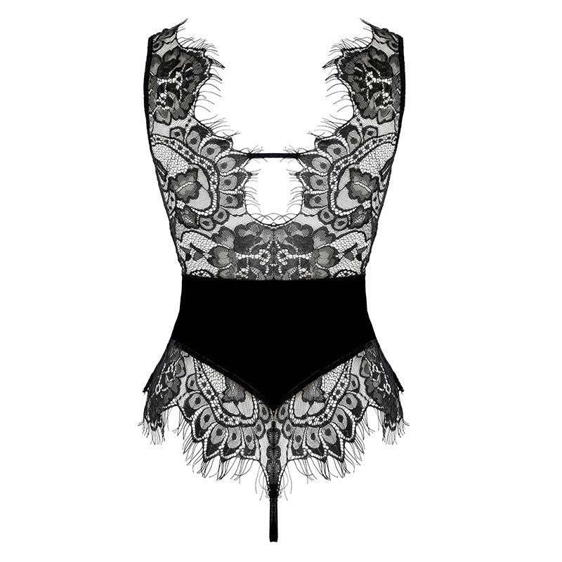 Opulent Temptress – Lace & Satin Bodysuit with Vintage Button Detailing