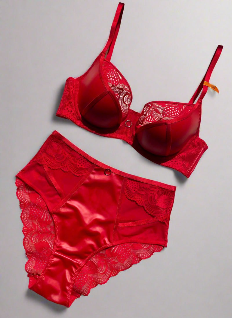 Scarlet Elegance Lace and Satin Bra Set - StylinArts-Bras and Briefs-StylinArts